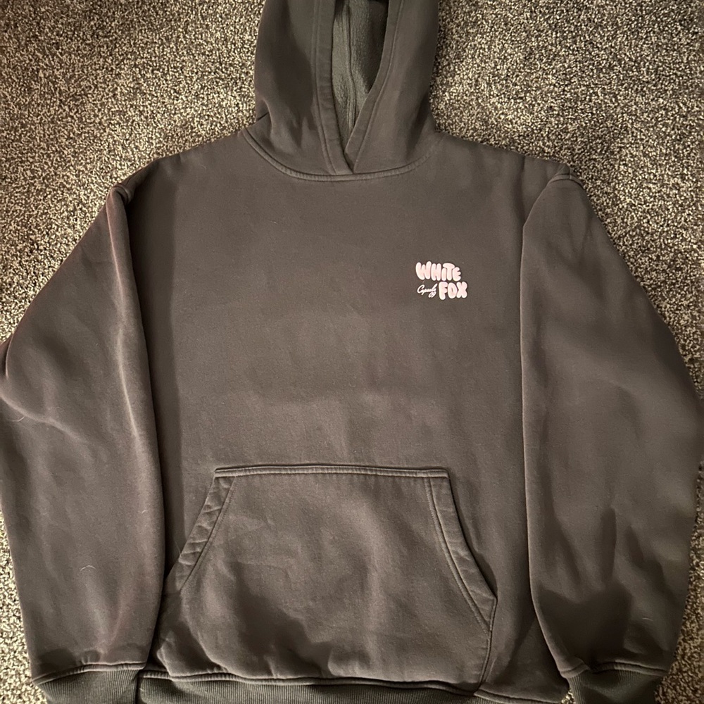White Fox Boutique Charcoal Hoodie with White Text